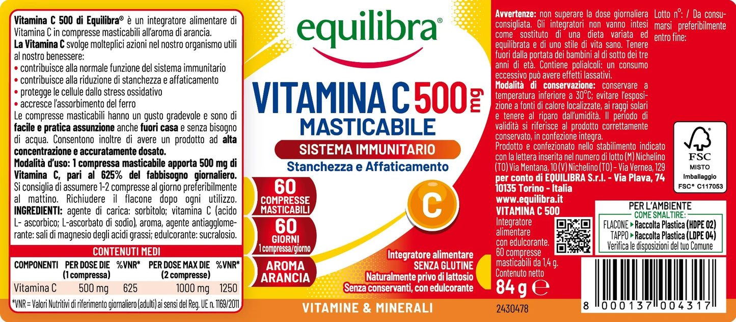 Vitamina C 500mg 60 compresse per il sistema immunitario