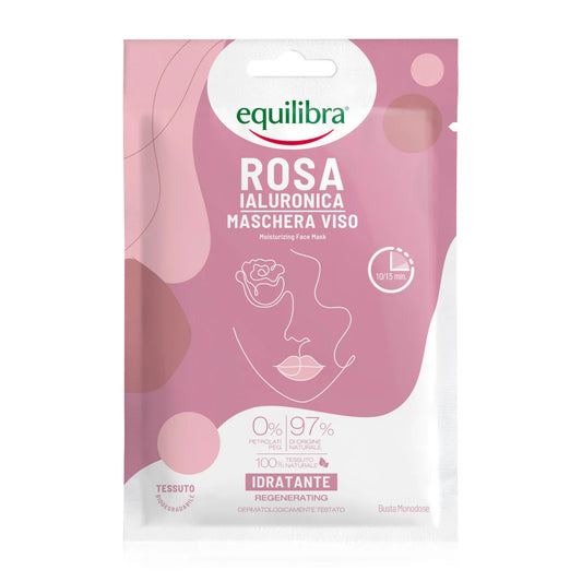 Equilibra Rosa Ialuronica Maschera Viso Idratante in Tessuto 100% Naturale 1 Pezzo