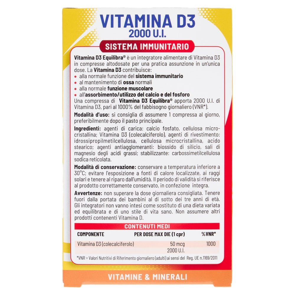 Equilibra Vitamina D3 2000 U.I. 30 Compresse Integratore per Sistema Immunitario