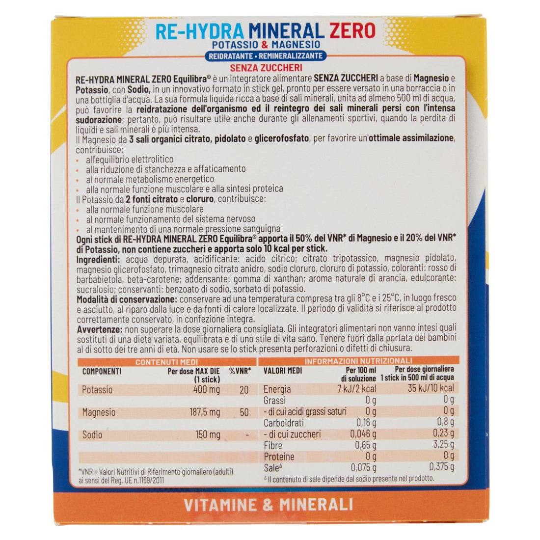 Potassio & Magnesio Re-Hydra Mineral ZERO in stick per il reintegro dei sali minerali