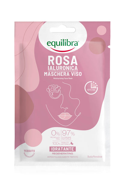 Equilibra Rosa Ialuronica Maschera Viso Idratante in Tessuto 100% Naturale 1 Pezzo
