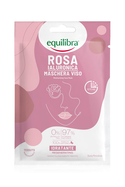 Equilibra Rosa Ialuronica Maschera Viso Idratante in Tessuto 100% Naturale 1 Pezzo