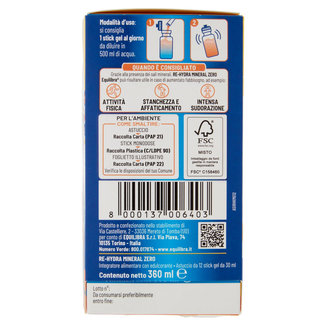 Potassio & Magnesio Re-Hydra Mineral ZERO in stick per il reintegro dei sali minerali